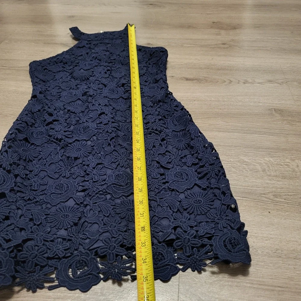 Lulus Navy Blue Crochet Lace Halter Bodycon Mini Dress Size Small  Love Poem - Picture 7 of 8